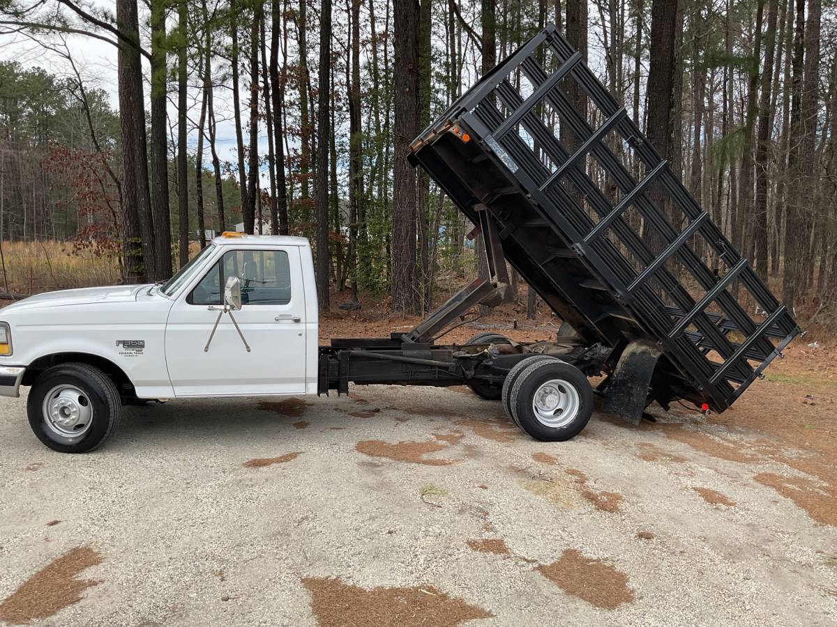 Ford-F-350-dump-truck-5-speed-diesel-1995-white-12