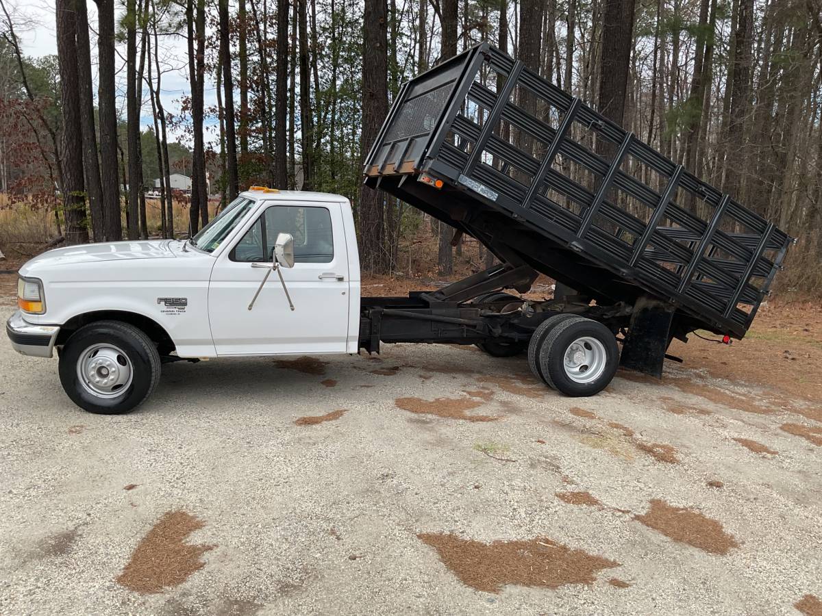 Ford-F-350-dump-truck-5-speed-diesel-1995-white-16