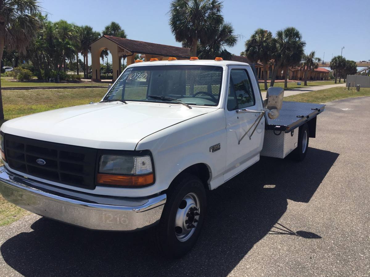 Ford-f350-xl-flat-bed-diesel-1994-white-2