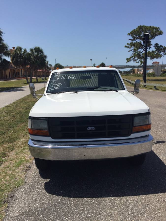 Ford-f350-xl-flat-bed-diesel-1994-white-3