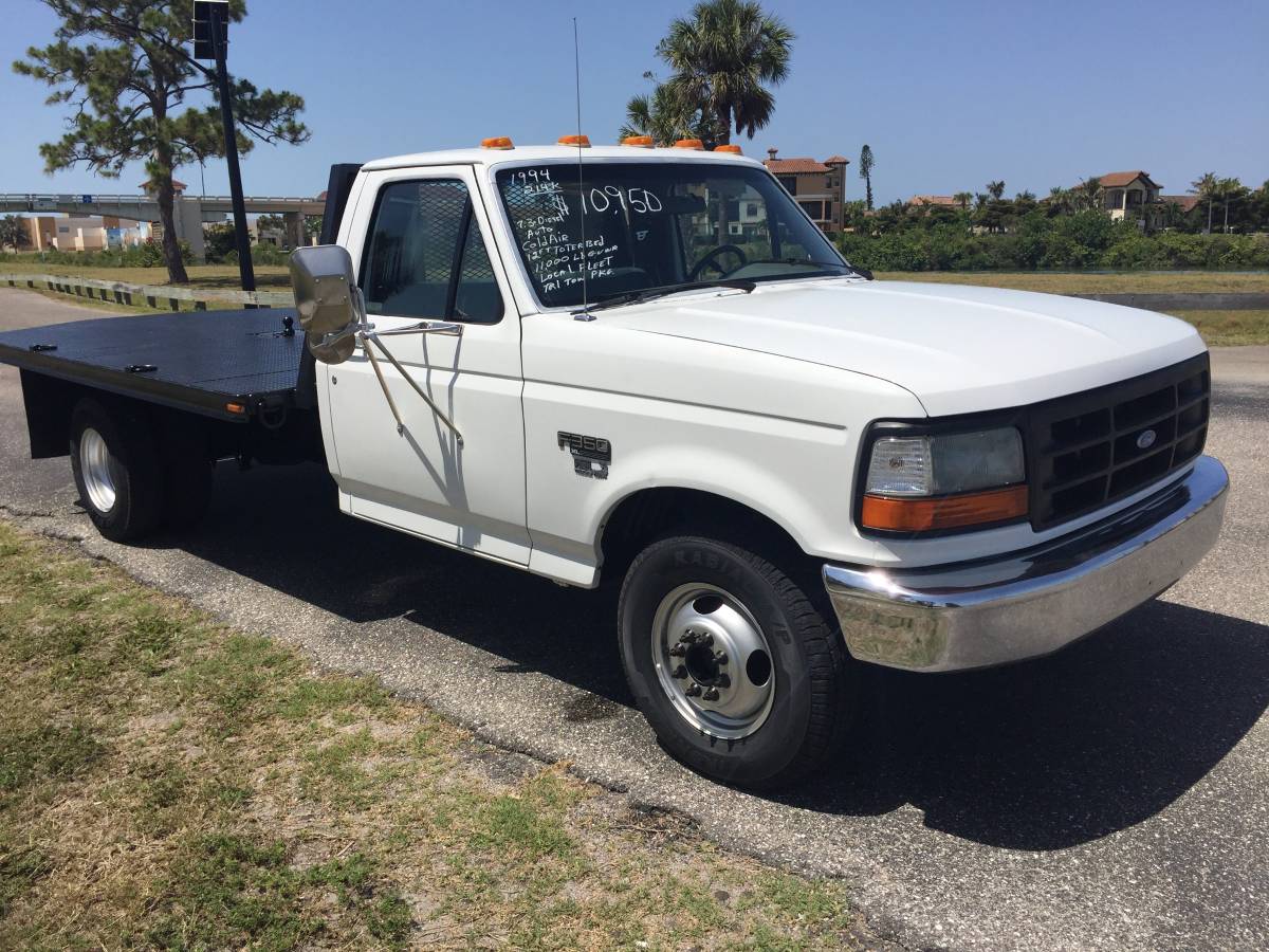 Ford-f350-xl-flat-bed-diesel-1994-white-4