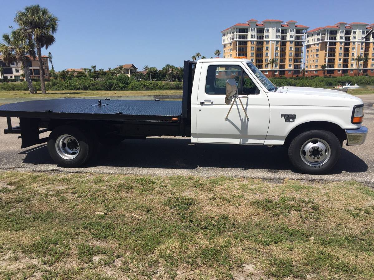 Ford-f350-xl-flat-bed-diesel-1994-white