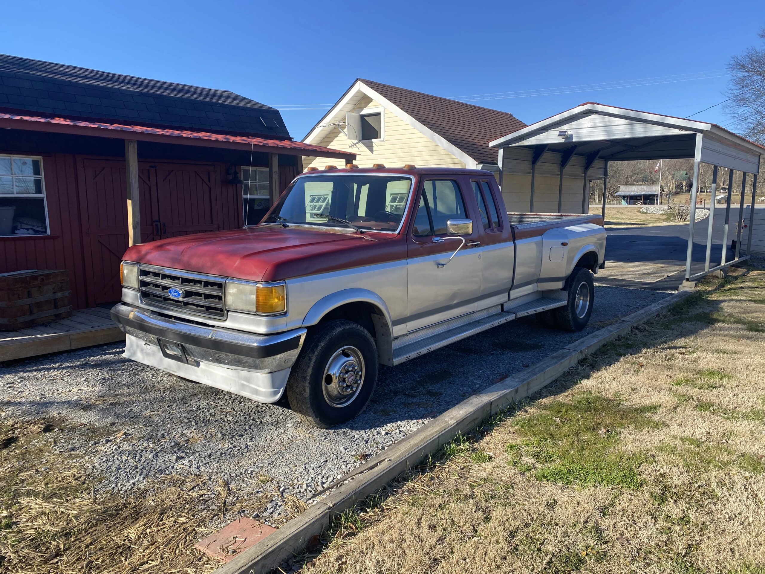 Ford-F250-4x4-crew-cab-heavy-duty-1989-Silver-Burgundy-1