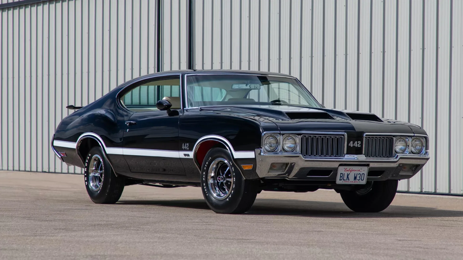 Oldsmobile-442-w30-1970-Black-White