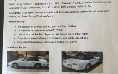 Chevrolet corvette convertible 1995