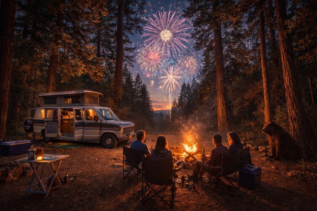 Van Ford E150 en bivouac, ambiance road trip
