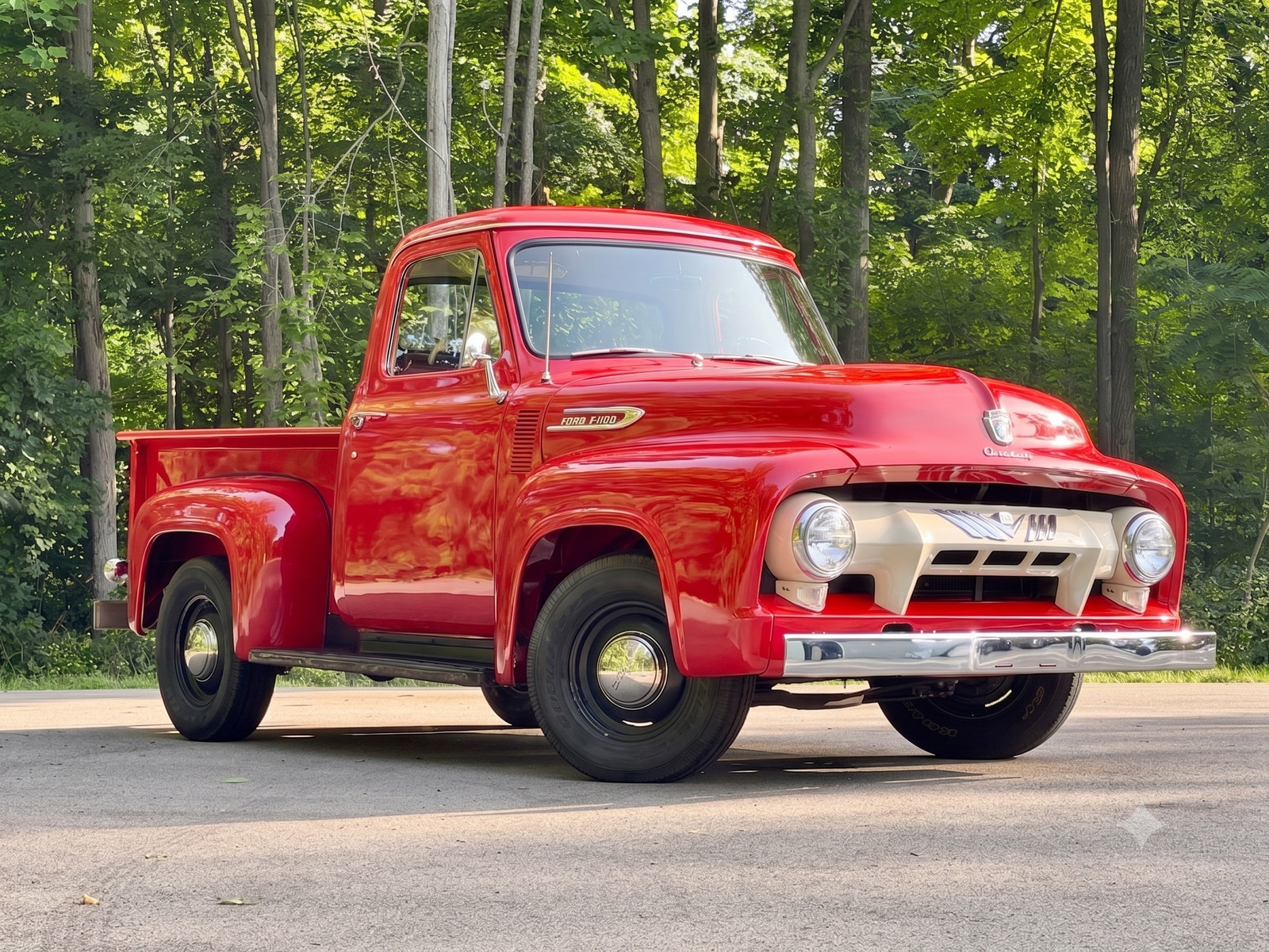 Ford-F-100-1954-Factory-Overdrive-Frame-Off-Restoration-Red-and-White