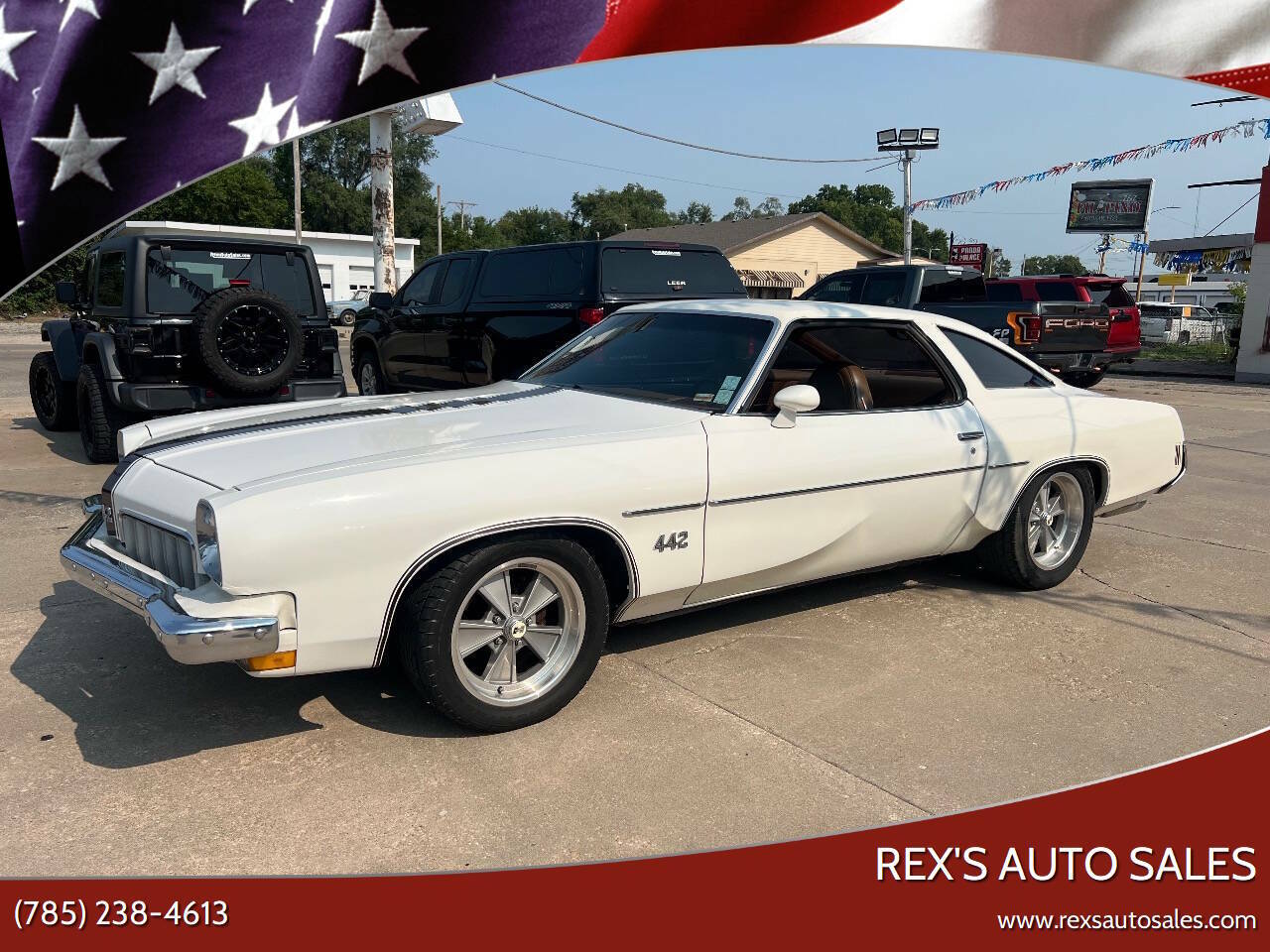Oldsmobile-442-1973-White-Brown