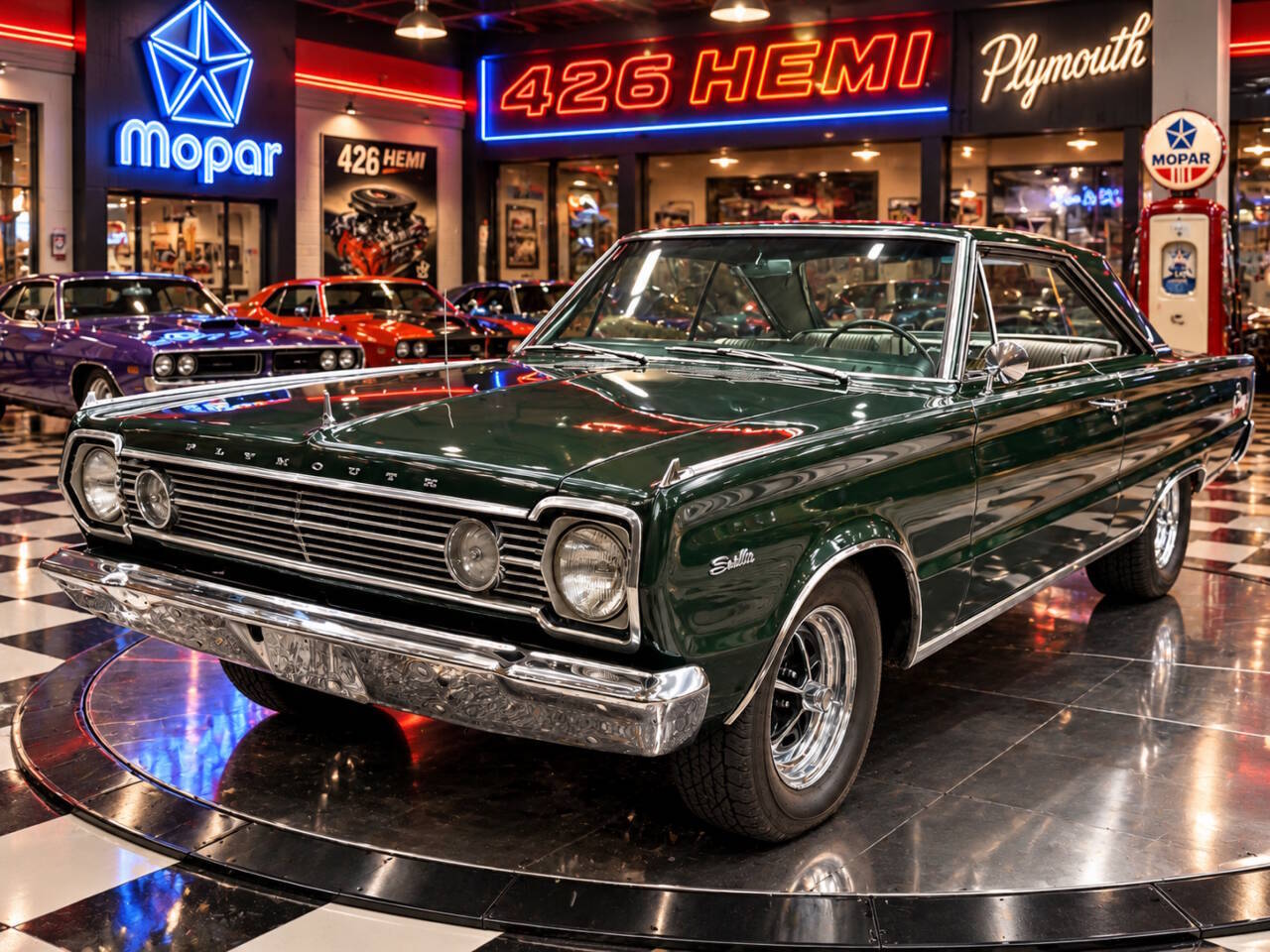 Plymouth-Satellite-1966-Green-Tan